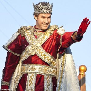 Actor Will Ferrell costumed as a king — a playful nod to the "king" in king cake