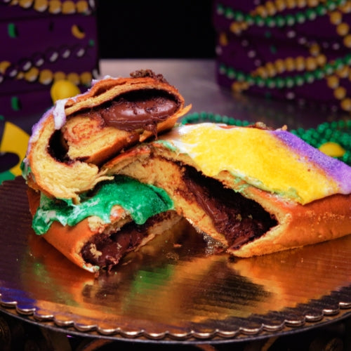 Chocolate Cream Cheese King Cake sliced