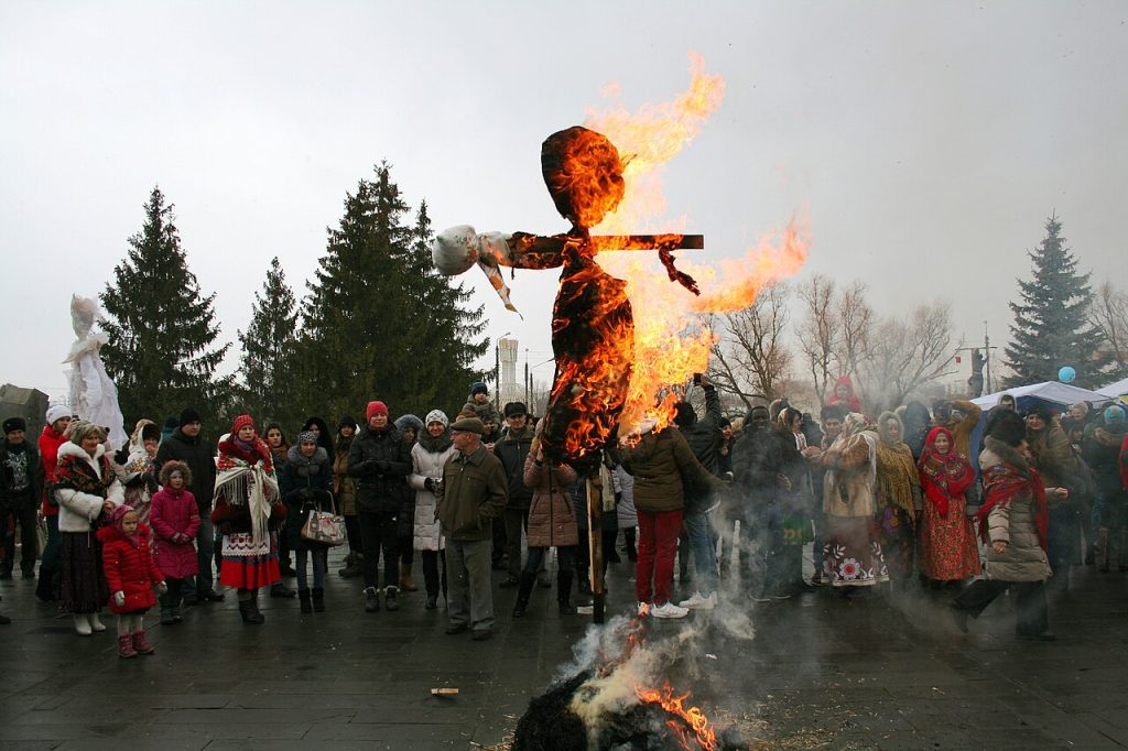 Hundreds of years before Christians began celebrating Mardi Gras and Carnival, ancient Slavic cultures celebrated their Maslenitsa festival, a celebration of the sun’s battle against winter spirits. This photo is a burning of the Maslenitsa effigy, during the Celebration of Forgiveness Sunday in Belgorod, Russia on February 21, 2015.