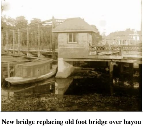 A photo reporting on the replacing of bridge along Bayou St. John.