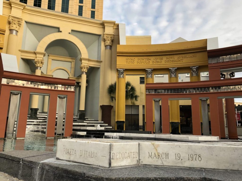 The inscription on the temple reads, “FONS SANCTI JOSEPHI. HVNC FONTEM CIVES NOVI AVRELIANI TOTO POPULO DONO DEDERUNT.” That translates to “The Fountain of St. Joseph: The citizens of New Orleans have given this to all the people as a gift.”