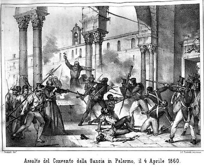 Attack on the Gancia convent in Palermo, Sicily on April 4, 1860.