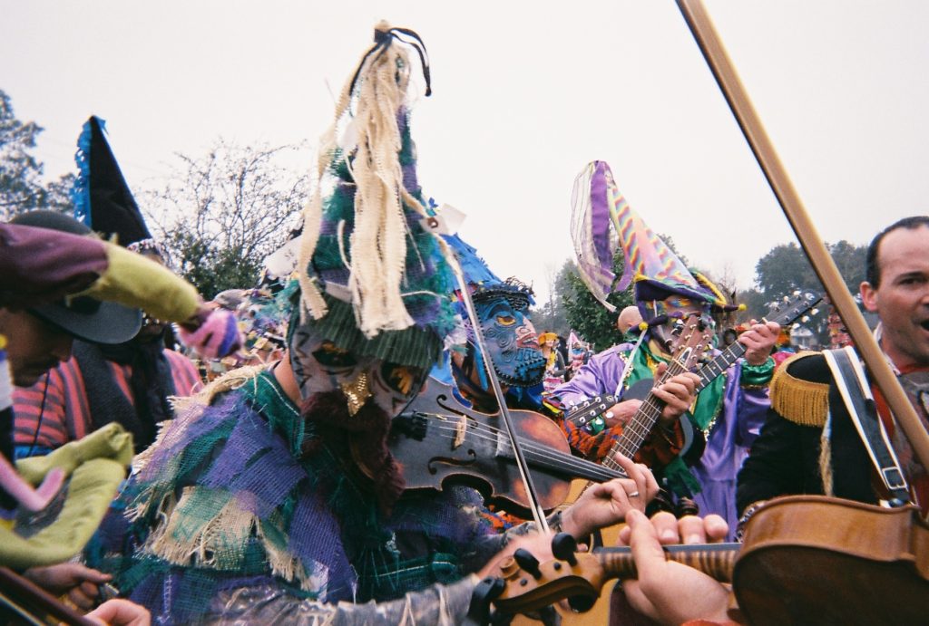 Musicians playing during the 2013 Faquetaigue Courir de Mardi Gras.